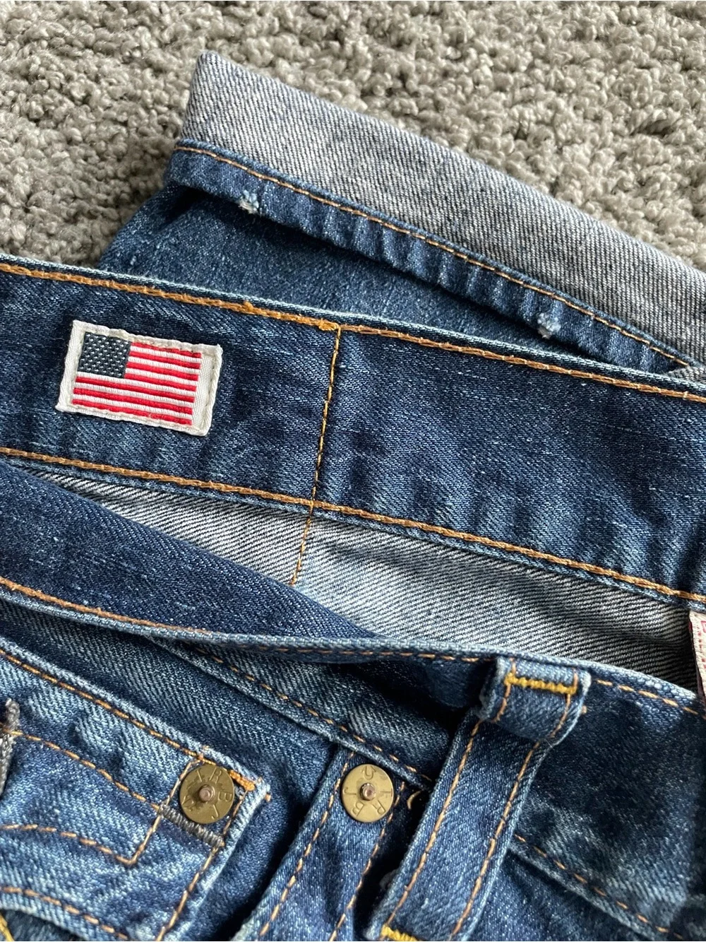 True Religion Blue Denim Jeans with Yellow Stitching